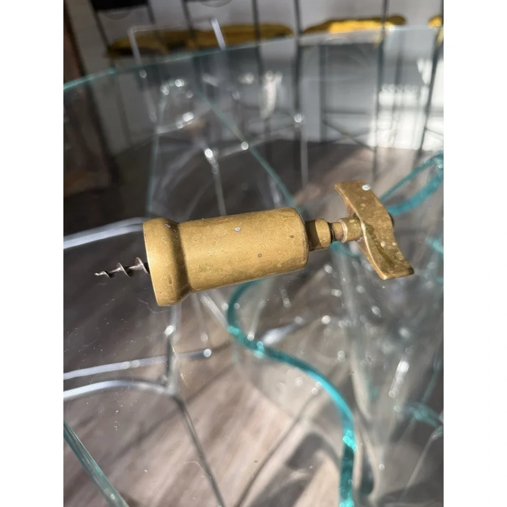 Vintage 1950-1960s Solid Brass Italian Corkscrew Wine Bottle Opener Bar‎ Tool